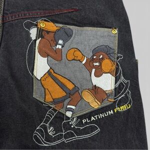 Vintage Platinum Fubu Fat Albert Baggy Denim Shorts Jorts 36 Hip Hop